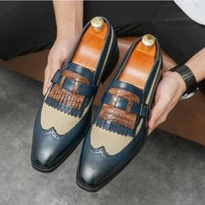 Stylish Blue and Brown Leather Loafers